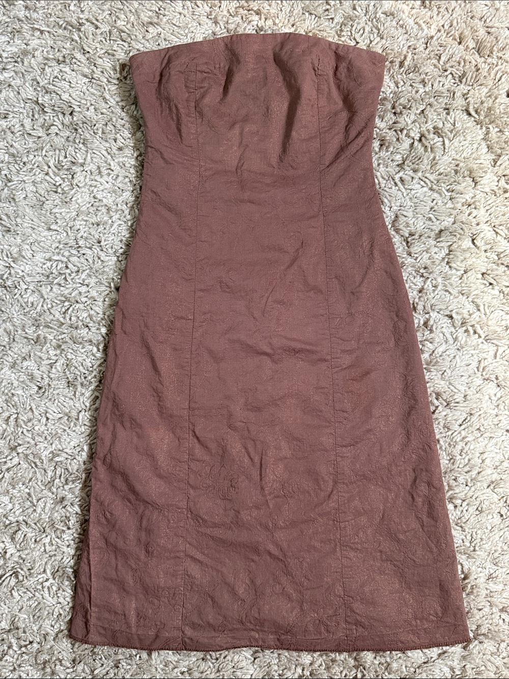 RW&CO. Y2K Vintage Shimmer Embroidered Strapless Midi Dress Chestnut Size 00